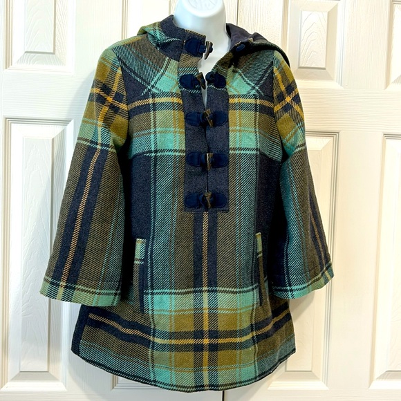 Mossimo Supply Hooded Pullover Jacket Wool Blend Plaid Toggle Buttons Womens - Picture 1 of 9